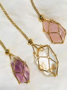 1件/4件装时尚多层网状笼吊坠项链，可调节金银笼项链托架，适用于DIY珠宝，男女皆宜作为礼物，可自由搭配各种宝石 - 網兜項鍊 - 查看 4