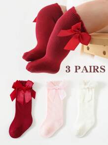 3 双新生儿至幼儿女婴纯色袜子 - 舒适及膝设计，适合全年穿着
