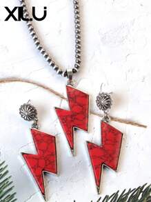 1 set de collar con colgante y aretes de estilo retro y país del oeste antiguo con diseño exagerado de color turquesa al estilo del Día de San Valentín para mujeres