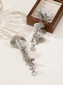 1 对时尚优雅的花瓣形吊坠耳环，小众设计夸张耳环，奢华欧美风格女士配饰 - 白金 - 查看 3