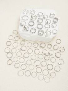 17KM 22/68 件简约金属几何仿珍珠心形戒指套装，女士节日、约会、日常派对礼物（无盒） - 款式1 - 查看 7