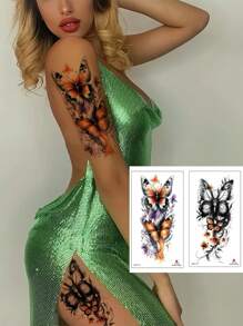8 Sheets Color Flower Butterfly Temporary Tattoo Stickers Rose Butterfly Waterproof Fake Tattoos Human Body Art For Women