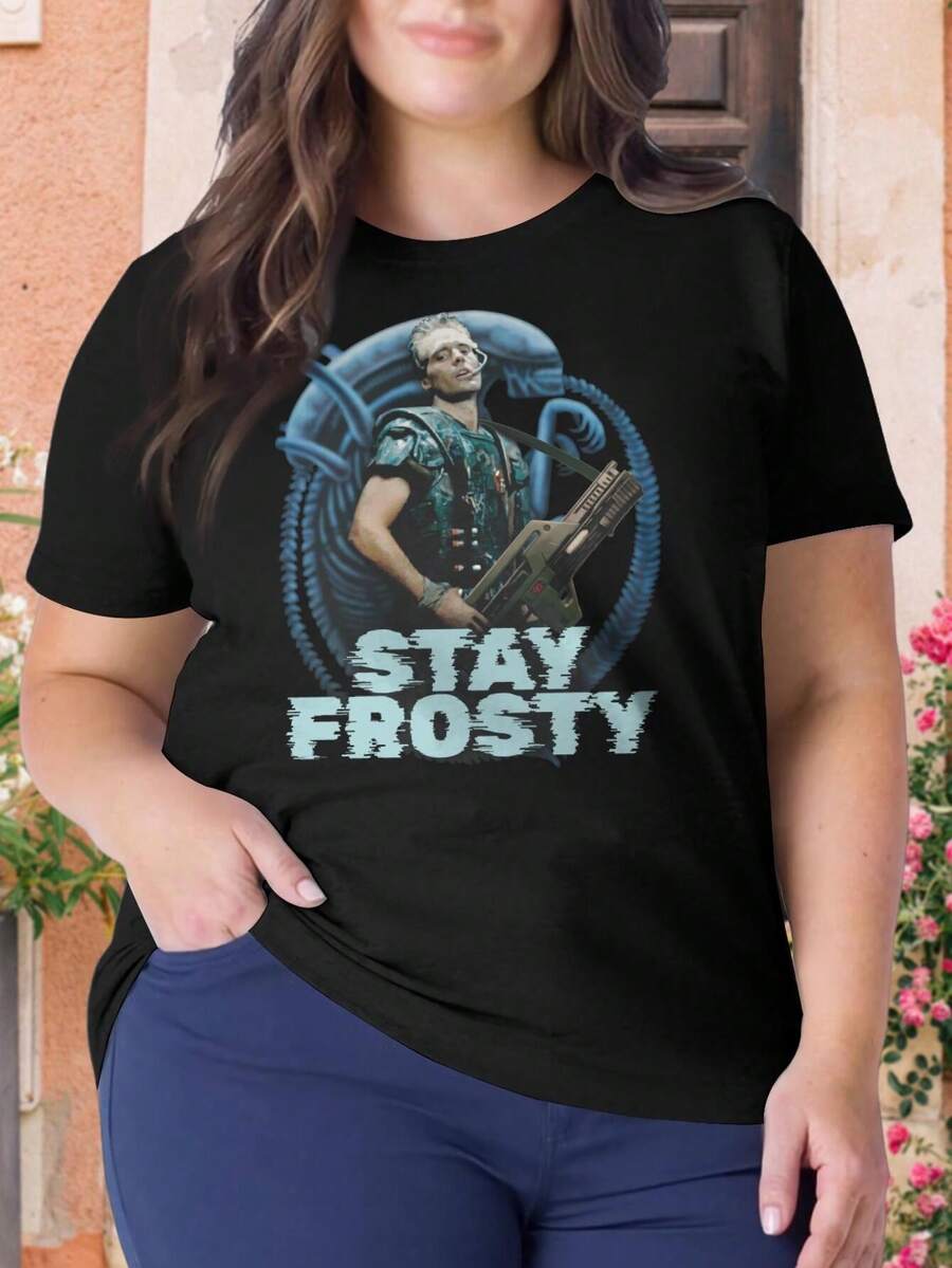 Corporal Hicks STAY FROSTY! Aliens Movie Oversize Women T-Shirt For Women's Plus Size - Alien Lover Gift - Black - View 1
