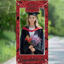 1Pc-Polyester-2025 Graduation Photo Booth Props Pink Bow Banner, Class Of 2025 Glitter Large Size Graduation Photo Booth Props, Graduation Party Favors Supplies Decorations For College 2025Graduates - Multicolor - View 11