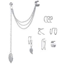 1-12pcs Creative Minimalist No Piercing Ear Cuff, Personalized Gold Leaf Hollow Layer Ear Clip Set