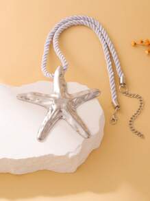 1pc Stylish Exaggerated Beach Resort Starfish Detail Necklace, Color Rope Pendant Necklace, Fashion Accessory For Women, Suitable For Beach, Party, And Daily Wear