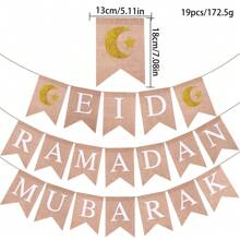 1pc Ramadan Party Holiday Theme Hanging Pennant Banner, Room Decoration With Eid Ramadan Mubarak Moon & Star Print, 19pcs
