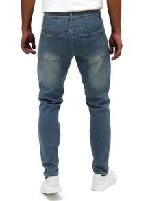 Jeans en denim casual slim fit avec décoration de poche pour hommes - Bleu azur - Voir 2