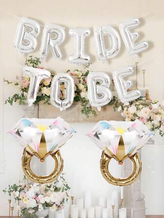 11pcs 16" Bride To Be Banner & Colorful Rhinestone Ring Balloon, Decorations For Bridal Shower, Bachelorette Party, Engagement Party