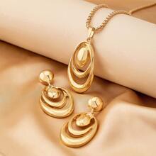 3 Pcs/Set Fashionable Creative Multi-Circle Water Drop Earring & Necklace Set, Suitable For Women Daily Occasions And Parties