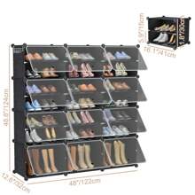 Combination Shoe Cabinet with Door Shoe Storage Box 6/8 Tier Shoe Rack Shoe Cabinet Plastic - 4 Spalten 8 Ebenen - Übersicht 3