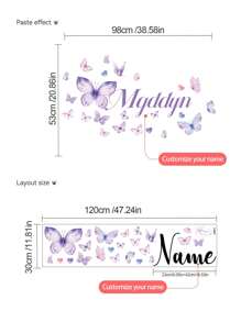 1PC 120x30CM / 47.2x11.8Inch Custom Butterfly Name Wall Sticker – Floral Design With Personalized Name – Kids Room Or Nursery Decor Back To School