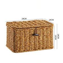 1pc Synthetic Rattan Woven Covered Storage Box Dustproof Desktop Organizer Household Storage Basket - Coffee Brown - View 13