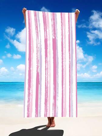 1 件粉色条纹沙滩巾，超大超强吸水超细纤维沙滩毯，适合旅行、泳池、潜水、冲浪、瑜伽、露营，有成人和儿童尺寸可选，沙滩配件夏季旅行，假期浴室装饰