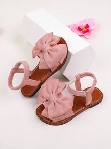 一双女童凉鞋新款蝴蝶结公主鞋松紧带设计软底休闲女童沙滩鞋夏季。 - 淺粉色 - 查看 6