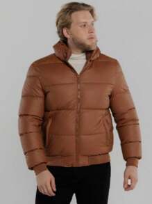 Puffer Jacket Men's Coat PU Leather Gominho Winter - Camel - View 3