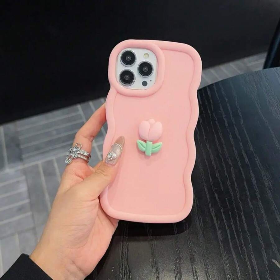 1 pieza Funda de teléfono con diseño de flor de dopamina compatible con 16Pro Max/Galaxy S24 Ultra, Infinix Smart 8/Infinix Hot 40i Spark 20 Spark 20C Spark Go 2024, Candy Big Wave - Rosa - Ver 1