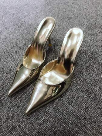 2025 New Fashion Women's Shoes Sexy Gorgeous Simple And Generous Stiletto Shoes Pointed Toe Women's Shoes Stiletto Sandals Stiletto Pointed Toe Slippers For Home Shopping All-Match Gold High Heels