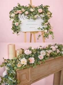 1pc 5.9FT Artificial Eucalyptus Vine Fake Rose Flowers Gypsophila Garland For Wedding Home Craft Art Table Runner Decor - 紅色 - 查看 4