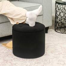 Round Storage Ottoman, Fabric Small Foot Rest Stool With Removable Lid, For Dorm, Living Room, Couch, Bedroom Back To School Dormitory Storage - Black - View 4