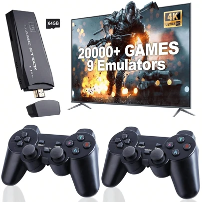 Wireless Retro Gaming Console, Retro Stick With 9 Built-In Emulators, 20,400+ Games, 4K Output, 2.4GHz Wireless Controller, Plug-And-Play For TV, Perfect Halloween And Christmas Gift (64GB)