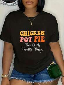 100% Cotton Casual Tshirt Chicken Pot Pie Three Of My Favorite Things Funny Pot Pie T-Shirt - Black - View 1