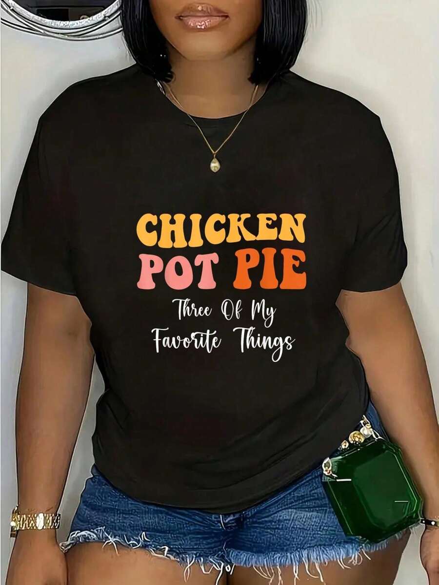 100% Cotton Casual Tshirt Chicken Pot Pie Three Of My Favorite Things Funny Pot Pie T-Shirt - Black - View 1