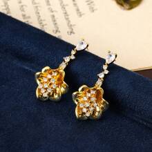 salmoph 1 对法式复古花朵锆石耳环适合女性日常佩戴 - 耳環 - 查看 5