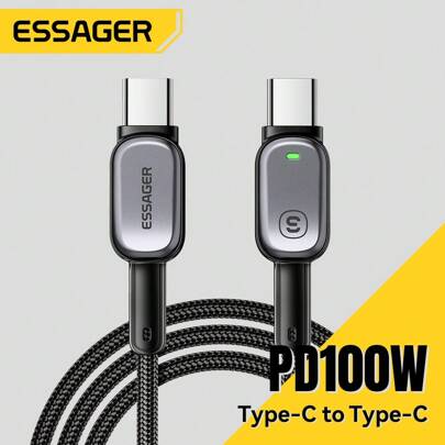 ESSAGER 100W Type-C 转 Type-C 快充线 60W 适用于 15/16 英寸手机，480Mbps 数据传输 灰色
