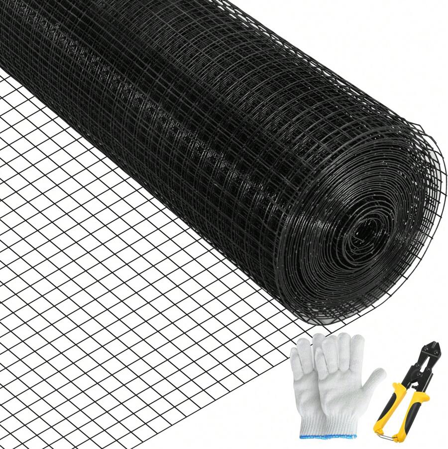 Hardware Cloth, 24"X50 Ft-48"X50 Ft And 1"X1" Grid Size, Galvanized Steel Vinyl Coated 16 Gauge Welding Wire Or Chicken Wire Fence, Comes With Cutting Pliers And A Pair Of Fabric Gloves, For Garden Fences And Pet Fences, Black - 24" X 50', 16-gauge Welding Wire - View 1