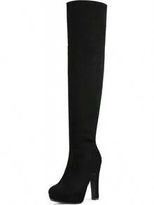 Women's Black Chunky Thigh High Over Knee High Heel Boots - 2025 Style - Sarahi-blacknubuck - Xem 8