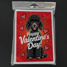 Black Toy Poodle Happy Valentine's Day Greeting Cards Pack Of 8 Blank Cards With Envelopes Whimsical A7 Size 5x7 Blank Note Cards
