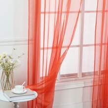 Set Of Two (2) Sheer Window Curtains Panels With Rod Pocket Drape Set Multiple Lengths (63", 84", 95", 108", 120" L) Solid Colors - Red - View 4