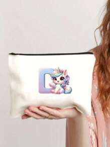 1 件可爱卡通独角兽 26 个独角兽字母印花，送给女孩的礼物，可爱复古卡通图案印花袋收纳袋