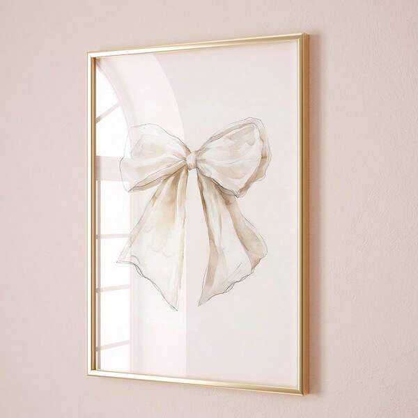 1 pièce Tableau mural avec nœud beige, impression sur canevas esthétique grand-millénaire, peintures, affiche de ruban, décorations de nœuds vintage pour chambre, salon ou chambre de fille, sans cadre ou avec cadre