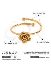 Uworld 1 Pieza Anillo abierto de acero inoxidable con baño de oro de 18K en forma de camelia francesa simple para uso diario de la mujer, adecuado para uso diario, vacaciones, festivales, fiestas, bodas, etc.
