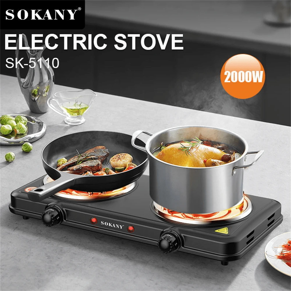 SOKANY 1000W Double Stove With Adjustable Temperature Multifunctional Household Kitchen Double Pot Electric Stove