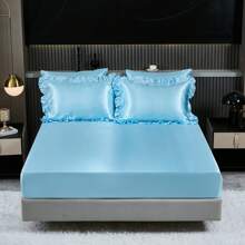 Satin Bed In A Bag 8 Pieces Queen Size Silk Like Black Comforter Set Luxury Silky Bedding Set Soft Lightweight Comforter Set Cooling Sheet Set - 淺藍色 - 查看 8