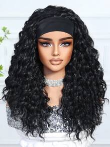 Natural And Realistic High Quality Women's Chemical Fiber Hairband Wig Black 20-Inch Long Curly Hair Hairband Wig Synthetic Heat Resistant Fiber Material Suitable For Holiday Travel Family Party Role Play Daily Wear - Black - View 4