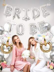 11 piezas Pancarta de "Novia a ser" de 16" y globo con anillo de rhinestone de colores, decoraciones para despedida de soltera, fiesta de compromiso - Multicolor - Ver 5