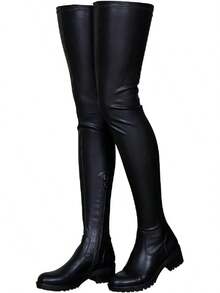 Knee High Boots Women Thigh High Over Knee Stretch Fashion Low Chunky Heel Round Toe Zipper Winter Boots Black Red US4.5-14halloween - màu đen - Xem 1