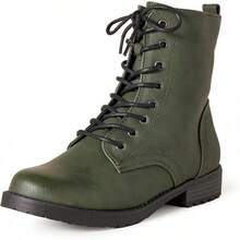 Women's Lace-Up High Top Combat Boots - Retro Non-Slip Chunky Sole Waterproof Ankle Boots - màu xanh lá - Xem 1