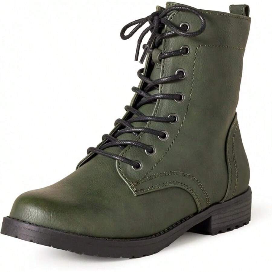 Women's Lace-Up High Top Combat Boots - Retro Non-Slip Chunky Sole Waterproof Ankle Boots - màu xanh lá - Xem 1