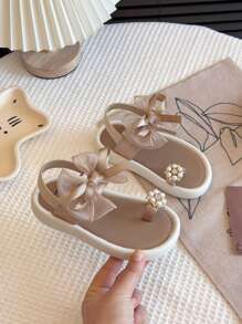 舒适、优雅、公主风女童平底凉鞋，时尚休闲，适合夏季户外穿着 - 香檳色 - 查看 4