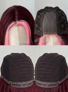 粉色高光假发 U-PART LACE 假发 女士长波浪假发 26 英寸 酒红色合成假发 - 酒紅色 - 查看 8