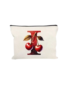 Witte make-uptas van polyestervezel, kleine witte tas, glanzend gouden kersenrode letters A-Z bedrukt patroon, make-uptas, draagbare toilettas, Moederdagcadeau, perfect cadeau voor moeders, herbruikbare make-uptas, eenvoudige grote capaciteit reismake-uptas voor vrouwen, oortelefoon, datakabel, accessoire-opslag, muntzak, multifunctioneel draagbaar cadeau voor vrouwen