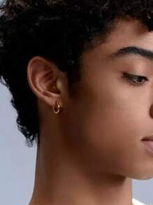 1 Pair Minimalist Plain Hoop Earrings,Titanium Steel, Suitable For Men And Women, Everyday, Dating, Party And Gifts - 2pcs - View 2