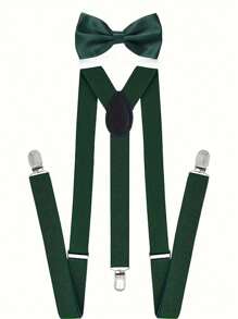 Men's Suspender & Bow Tie Set, Elastic Brace With Bow Tie Set, Suitable For Daily Wear, Weddings, Banquets, Parties, Suitable For Teens, Summer Casual Outdoor Athletic Or Vacation Travel Or Graduation Gifts Or Birthday Dress Accessories Or Daily Wear