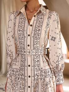 Sollinarry Women's Plant Printed Long Sleeve Dress, Spring New Arrival