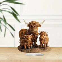 1 Piece, 2D Flat Acrylic Highland Cow Decoration Ornament, Bohemian Style, Very Suitable For Home, Office Or Coffee Shop Desktop Display, Holiday Decoration